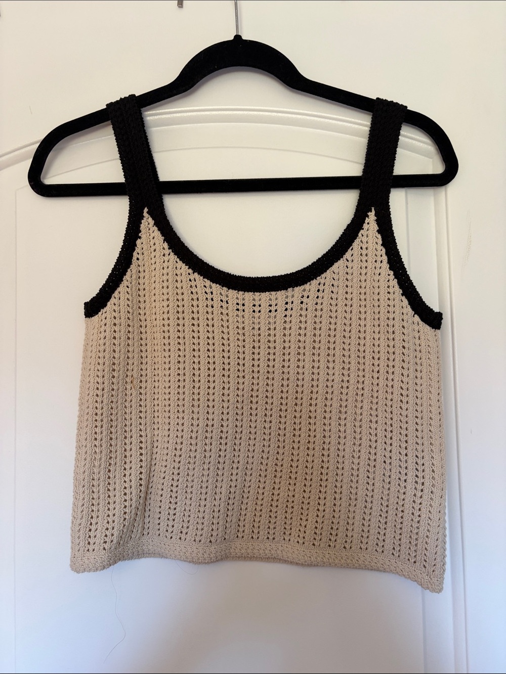 Madewell Beige Crochet Tank with Black Trim